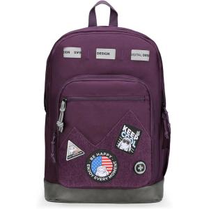 imageSwissdigital Design Cool Backpack Stylish School Laptop Backpack with Fun Personalized Patches Fits 16 Inch Notebook Travel Bag Pefect for Boys ampamp Girls Pale Pink BERIKON  Includes 3 PatchesDark Purple