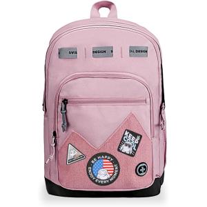 imageSwissdigital Design Cool Backpack Stylish School Laptop Backpack with Fun Personalized Patches Fits 16 Inch Notebook Travel Bag Pefect for Boys ampamp Girls Pale Pink BERIKON  Includes 3 PatchesPale Pink