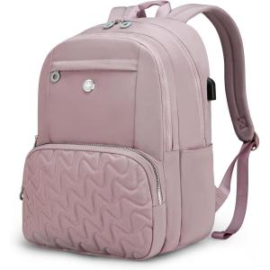 imageSwissdigital Design Travel Backpack for Women Teal Blue Simple Laptop College Modern Backpacks for School with USB Charging Port for Womens Girls  FOUNEXPink